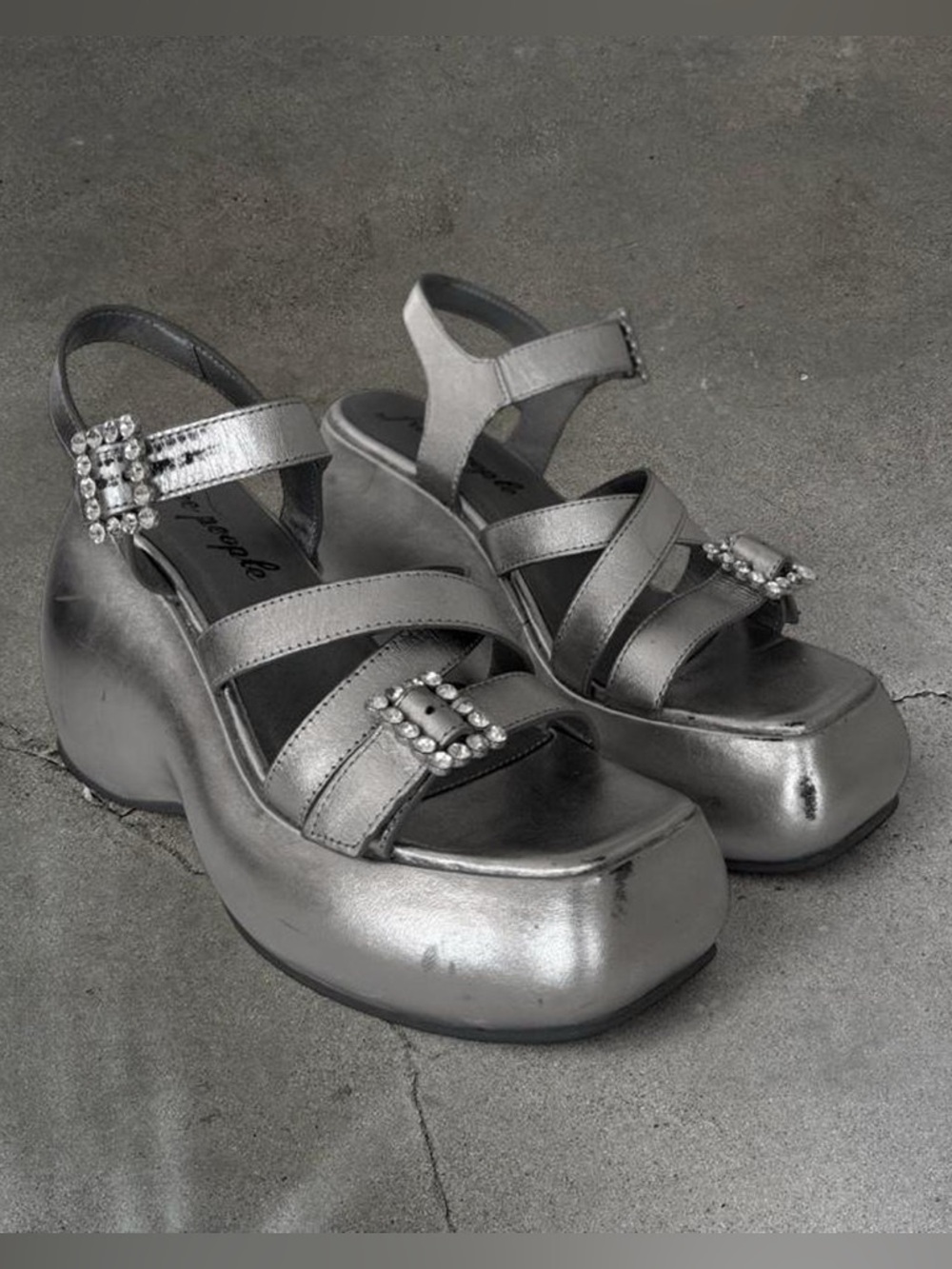 Free People Platform Bubble Sandals with Crystal Buckles